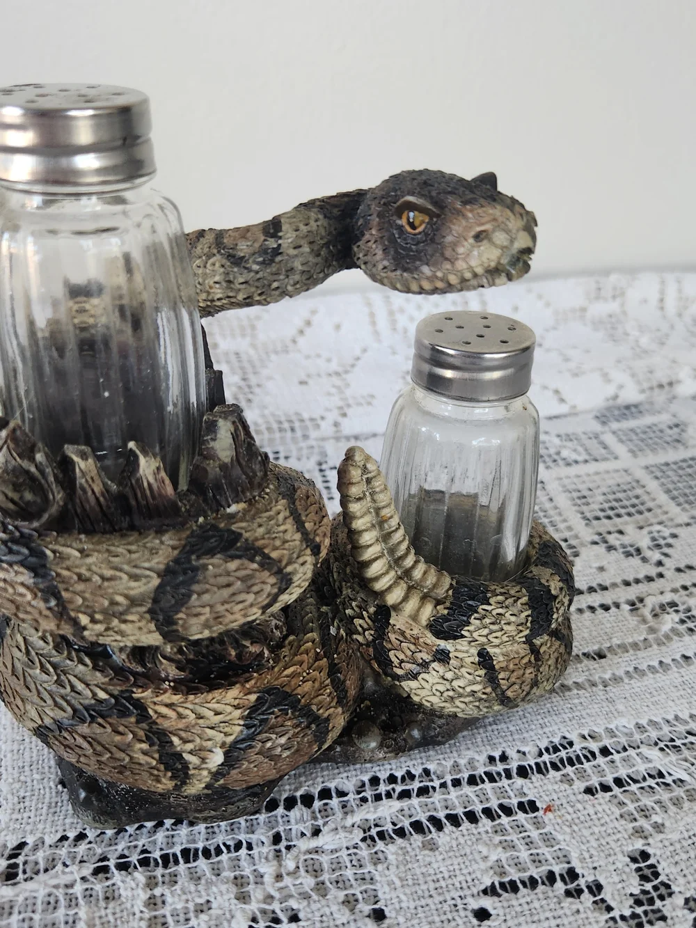 Tan and Black Snake Salt & Pepper Shaker Set - Reptile Decor
